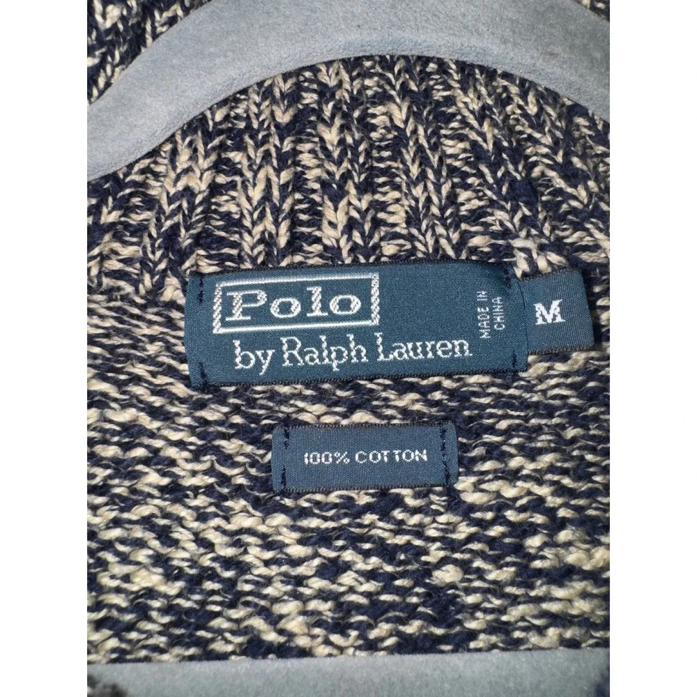 Polo Ralph Lauren Mens Marled Cotton Chunky Knit Button Mock Sweater M